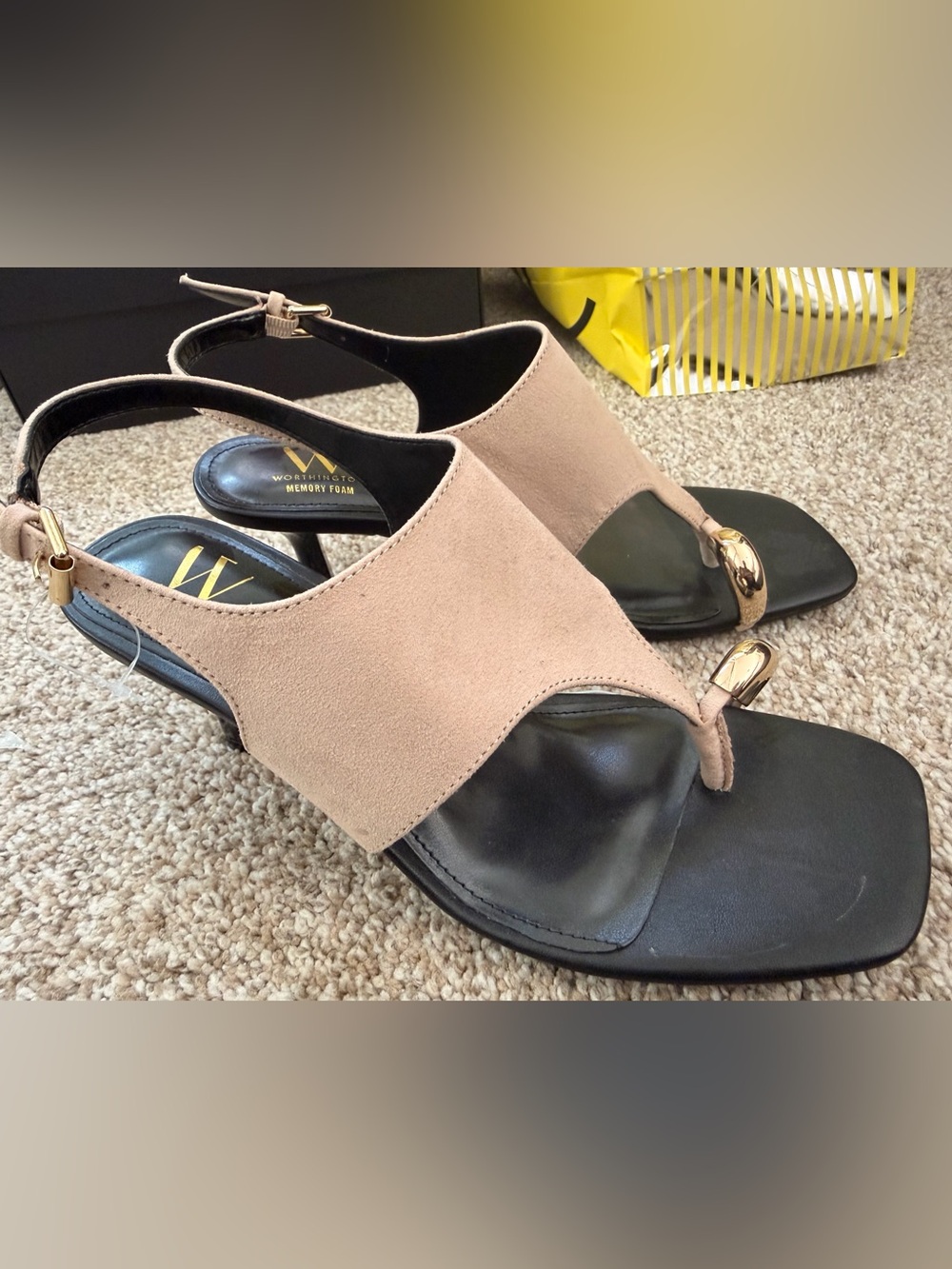 Worthington Tan Suede Toe-Loop Slingback Sandals with Gold Accent